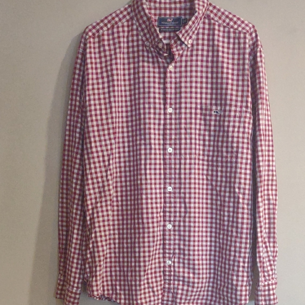 Vineyard Vines Mens Xlgarge Red and White Checkered Classic Fit Tucker Shirt